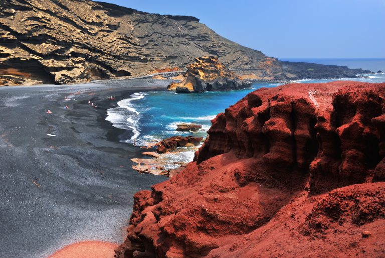 Lanzarote,,Black,Sandy,Beach,In,Gulf,Of,El,Golfo,,Atlantic