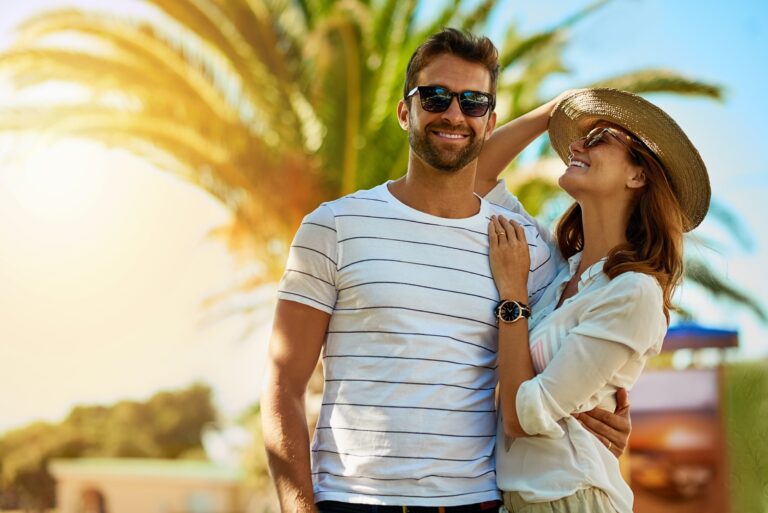 Couple,,People,And,Happy,On,Holiday,In,Outdoor,With,Sunglasses
