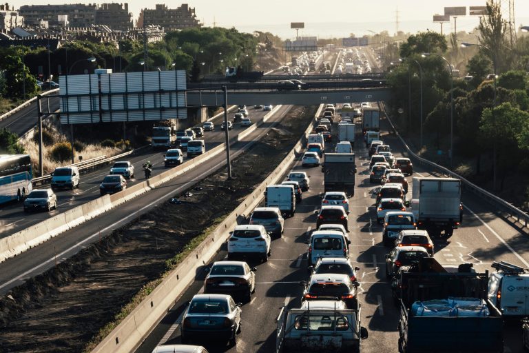 Traffic,Jam,On,Madrid,Highway